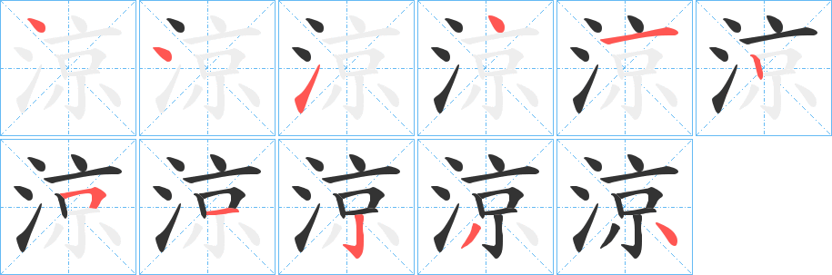 涼字的笔顺分布演示