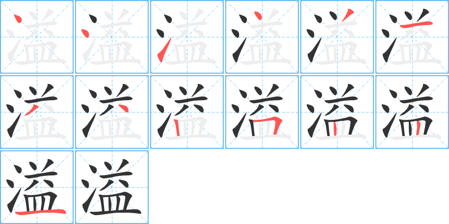 溢字的笔顺分布演示