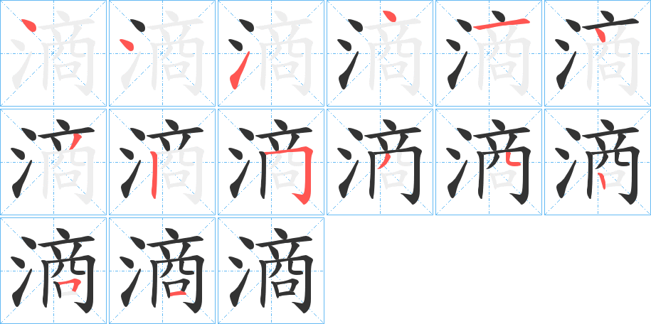 滳字的笔顺分布演示