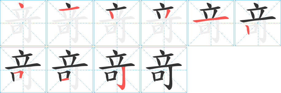 竒字的笔顺分布演示