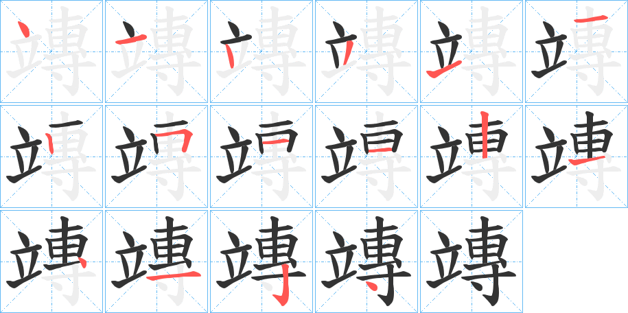 竱字的笔顺分布演示