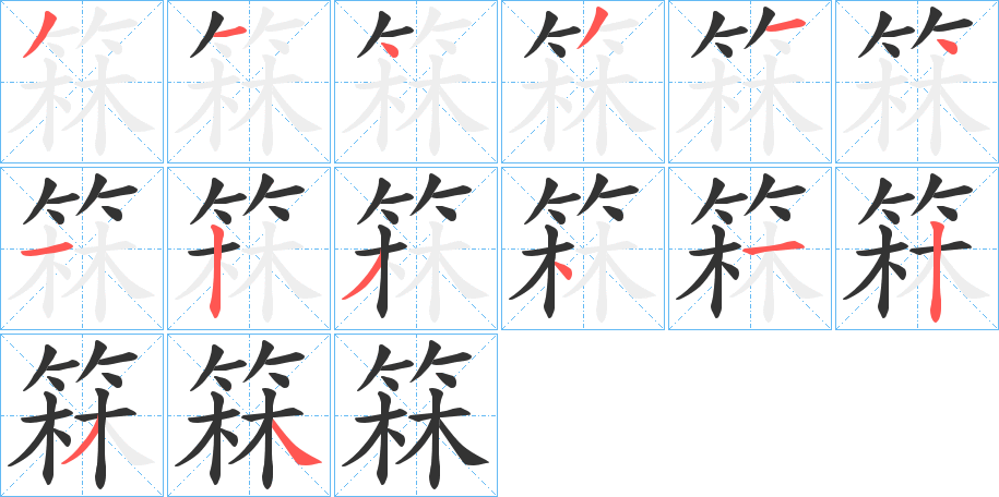 箖字的笔顺分布演示