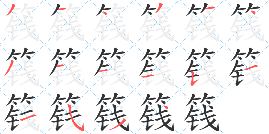 篯字的笔顺分布演示