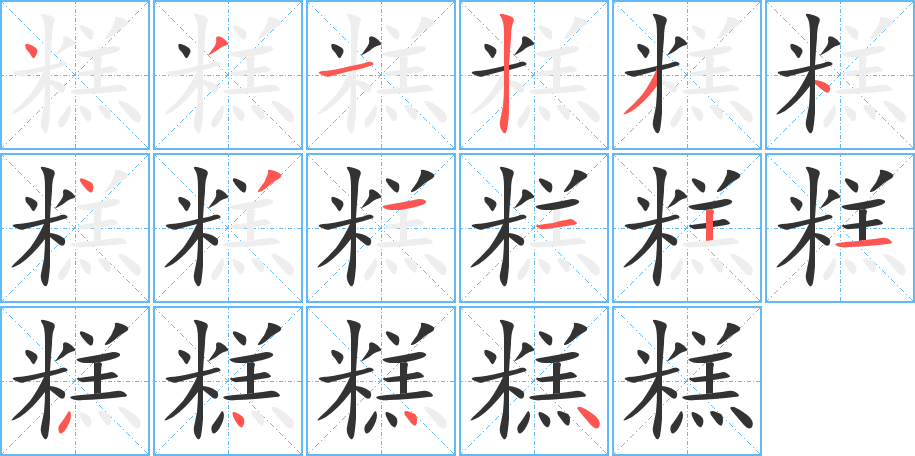 糕字的笔顺分布演示