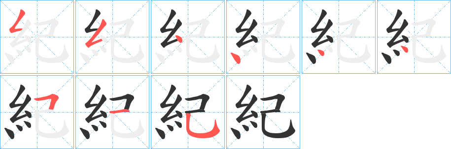 紀字的笔顺分布演示