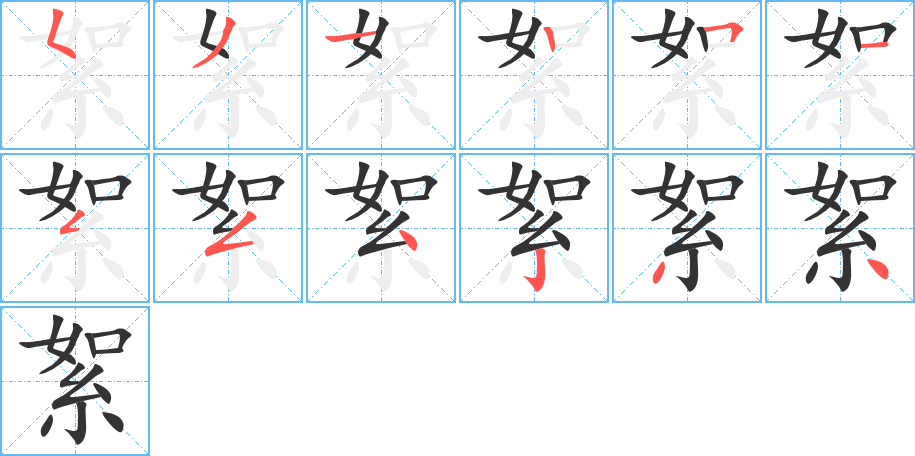 絮字的笔顺分布演示