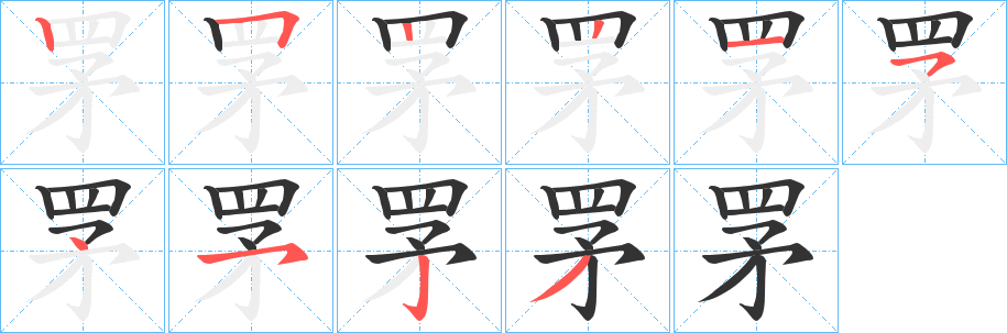 罞字的笔顺分布演示