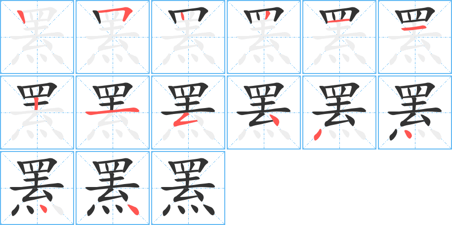 罴字的笔顺分布演示