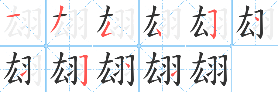 翃字的笔顺分布演示