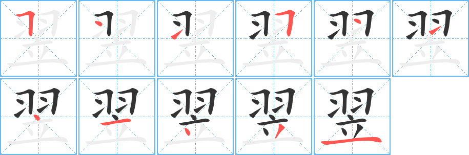 翌字的笔顺分布演示