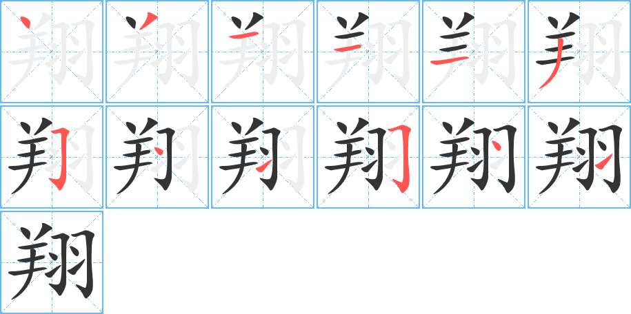 翔字的笔顺分布演示