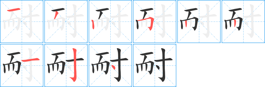 耐字的笔顺分布演示