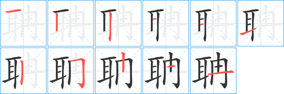 聃字的笔顺分布演示