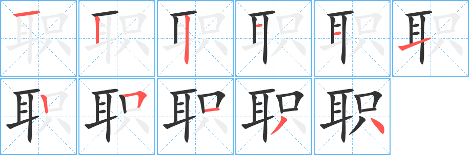 职字的笔顺分布演示