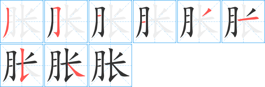 胀字的笔顺分布演示