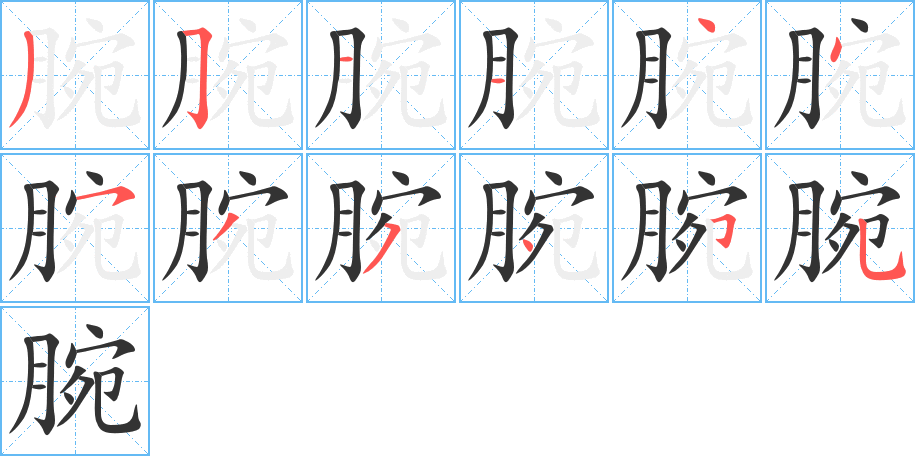 腕字的笔顺分布演示