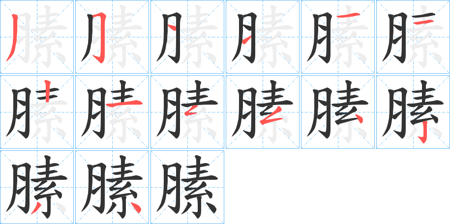 膆字的笔顺分布演示