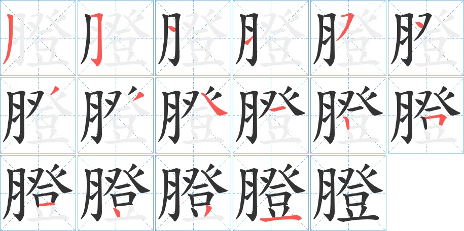 膯字的笔顺分布演示