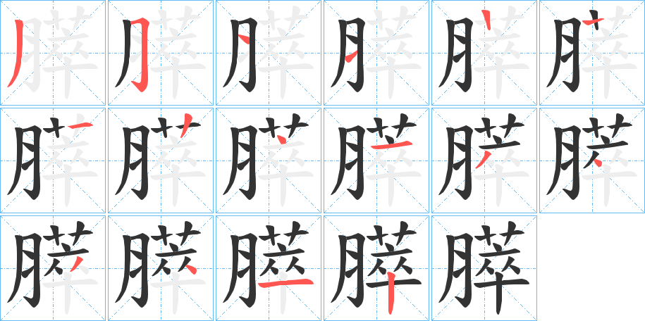 膵字的笔顺分布演示