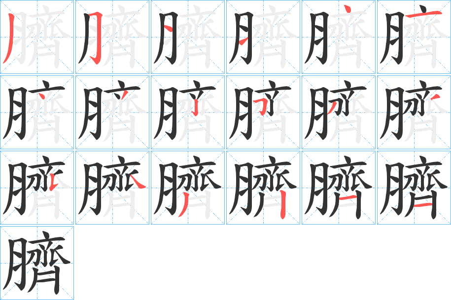 臍字的笔顺分布演示