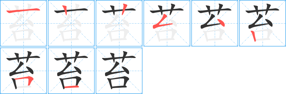 苔字的笔顺分布演示