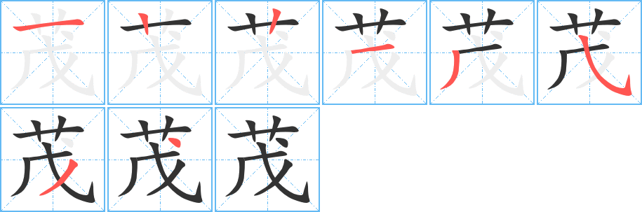 茂字的笔顺分布演示