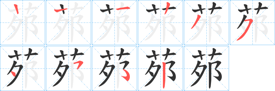 茒字的笔顺分布演示