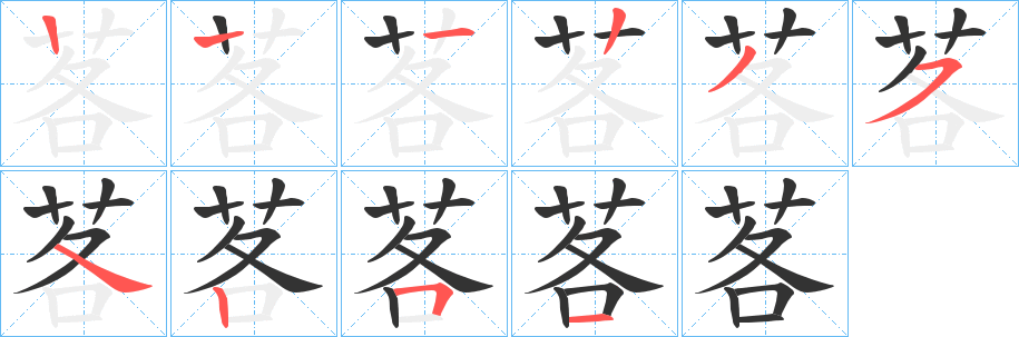 茖字的笔顺分布演示