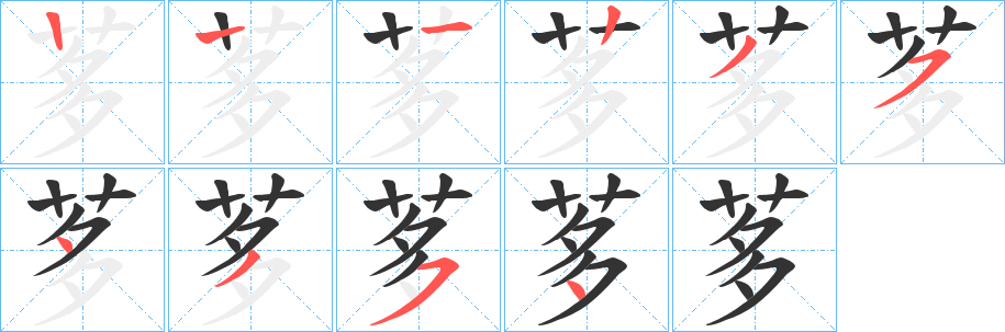 茤字的笔顺分布演示