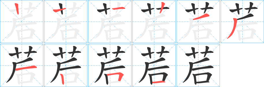 茩字的笔顺分布演示