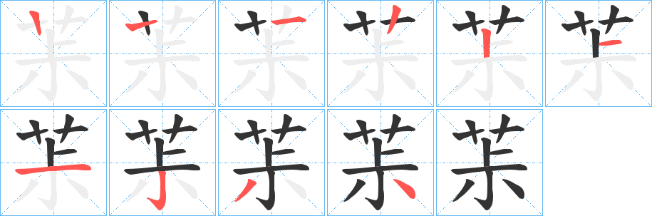 茮字的笔顺分布演示