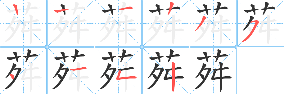 荈字的笔顺分布演示