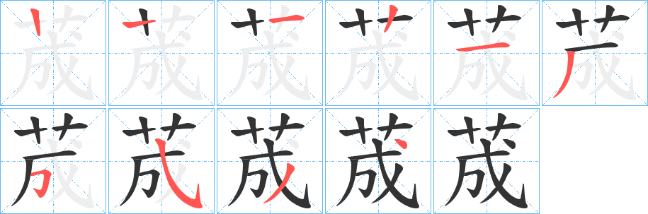 荿字的笔顺分布演示