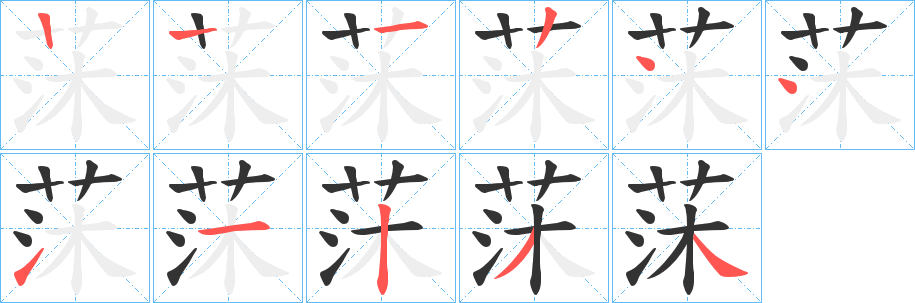 莯字的笔顺分布演示