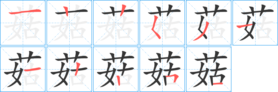 菇字的笔顺分布演示