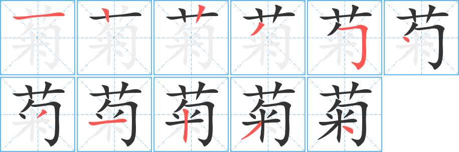 菊字的笔顺分布演示