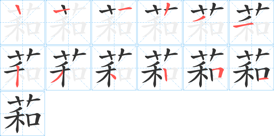 萂字的笔顺分布演示