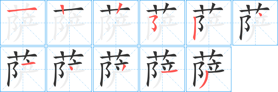 萨字的笔顺分布演示