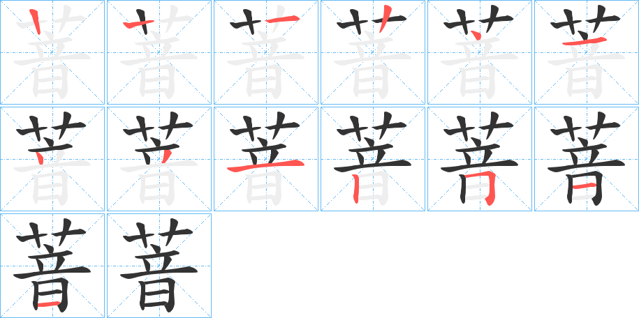 萻字的笔顺分布演示