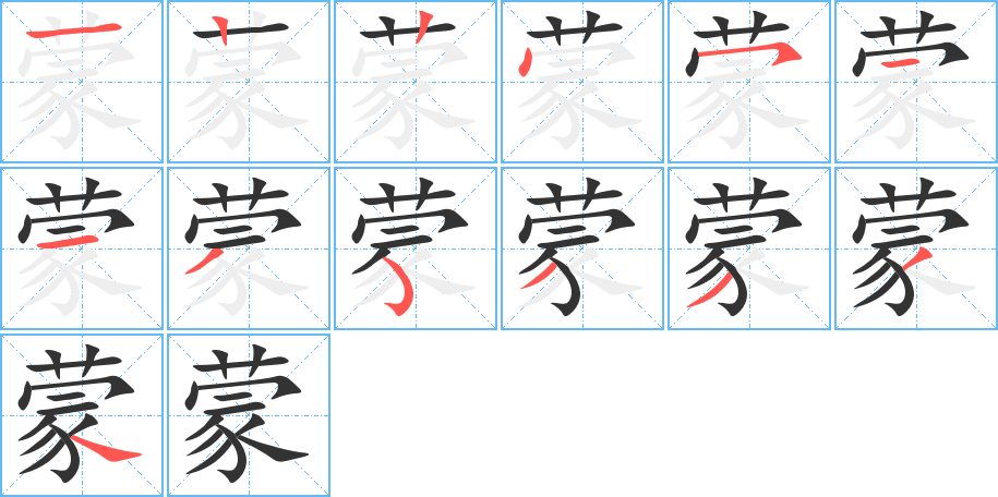 蒙字的笔顺分布演示