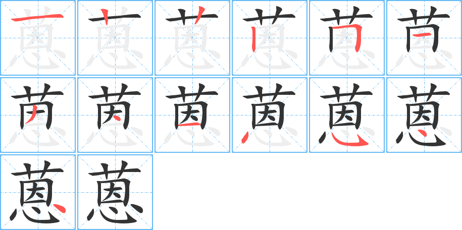 蒽字的笔顺分布演示