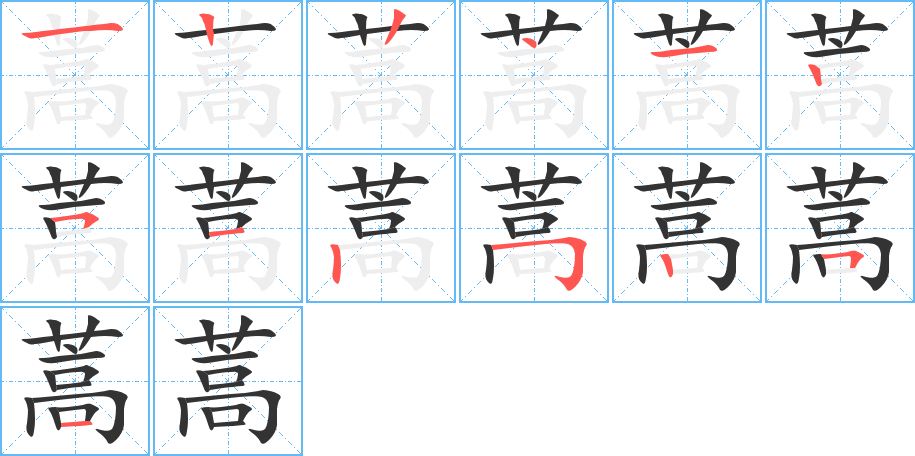 蒿字的笔顺分布演示