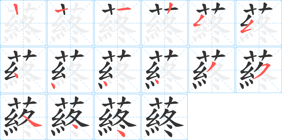 蔠字的笔顺分布演示