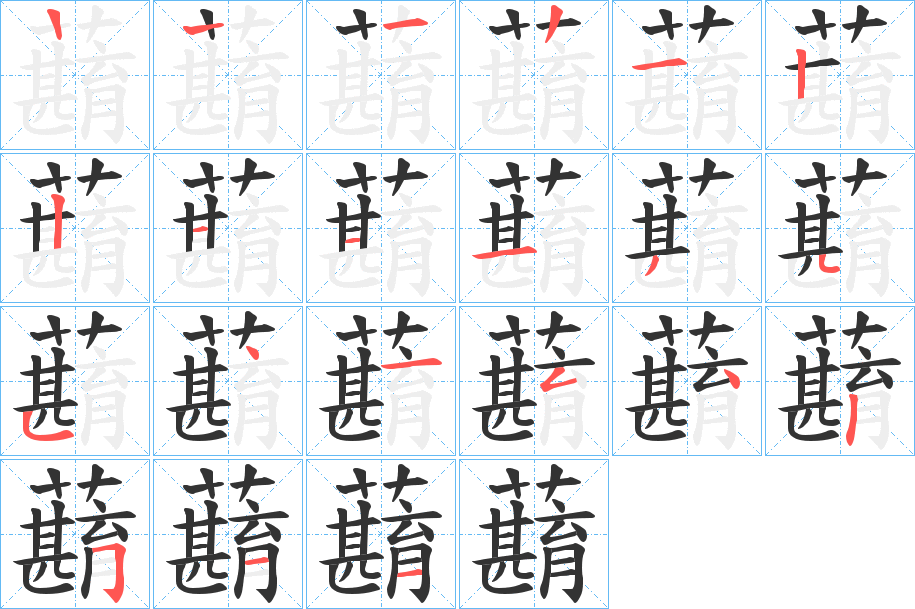 蘛字的笔顺分布演示