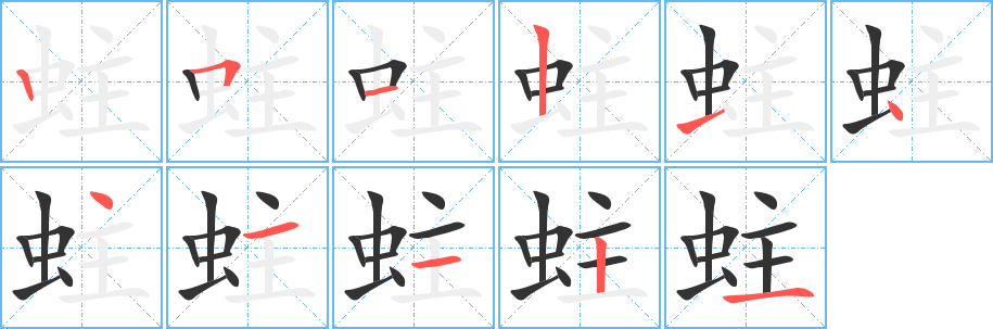 蛀字的笔顺分布演示