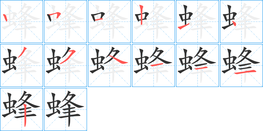 蜂字的笔顺分布演示