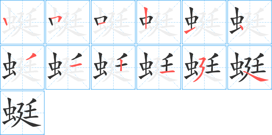 蜓字的笔顺分布演示