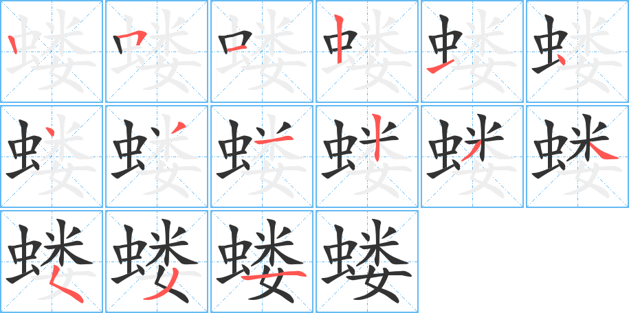 蝼字的笔顺分布演示