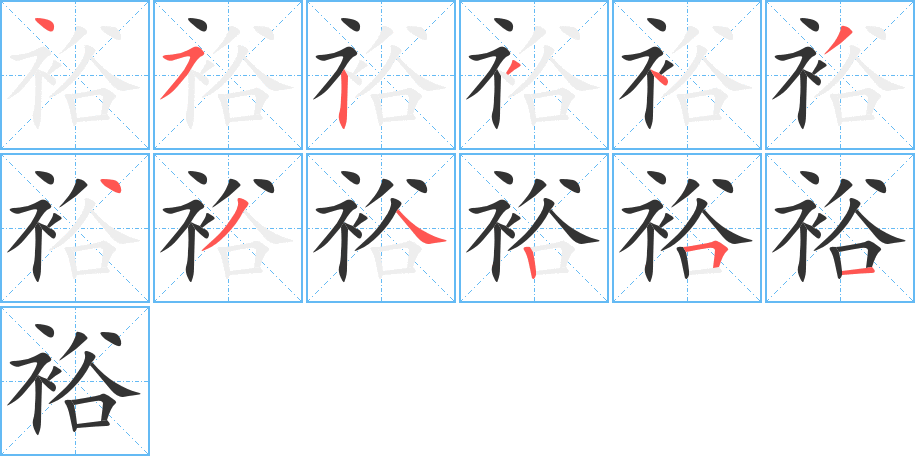 裕字的笔顺分布演示