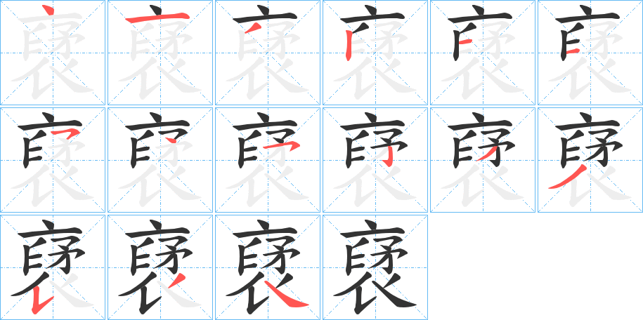 裦字的笔顺分布演示